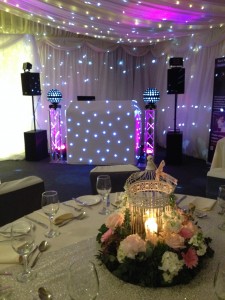 White Dj Booth with Glitter Balls